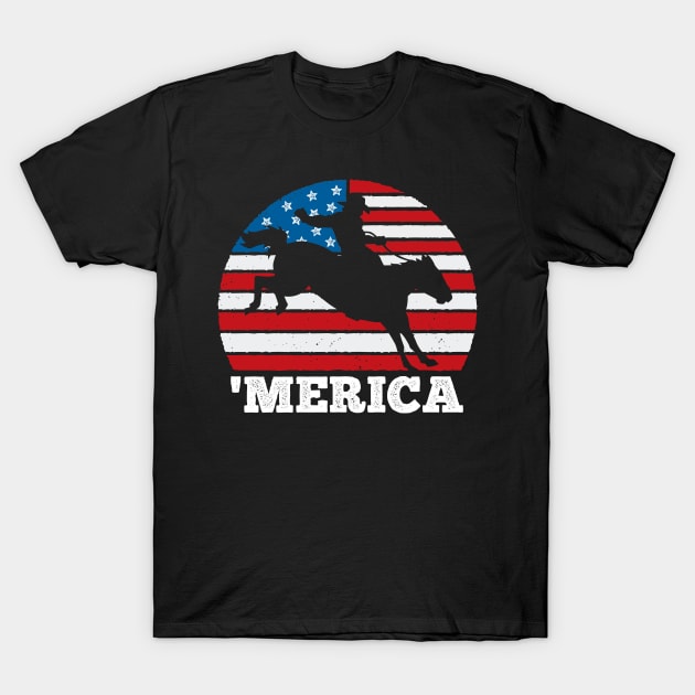 Merica Rodeo USA Vintage Sunset 4th of July America T-Shirt by DetourShirts